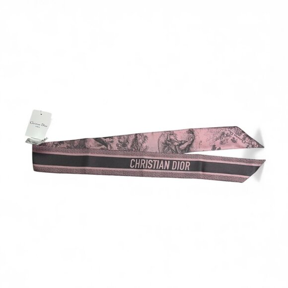 Christian Dior Mitzah Scarf Pink & Grey Silk Twilly Bandeau - Picture 6 of 6